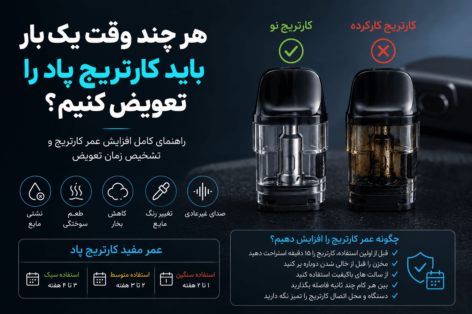 هر چند وقت یک‌بار باید کارتریج پاد را تعویض کنیم؟ نشانه‌های زمان تعویض کارتریج و افزایش عمر آن