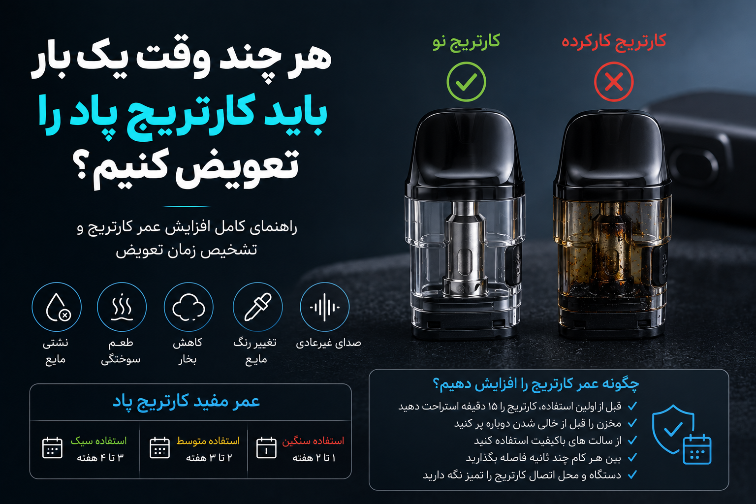 هر چند وقت یک‌بار باید کارتریج پاد را تعویض کنیم؟ نشانه‌های زمان تعویض کارتریج و افزایش عمر آن