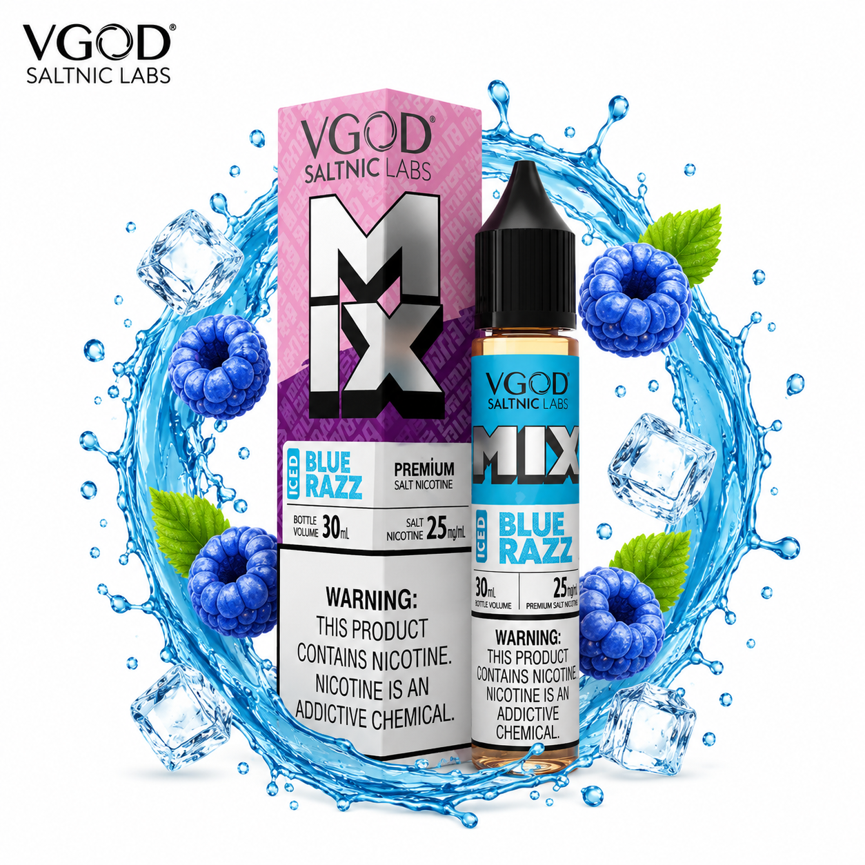 سالت ویگاد میکس بلوبری و تمشک آبی یخ  VGOD Mix Iced Blue Razz SaltNic E-Liquid 30ml