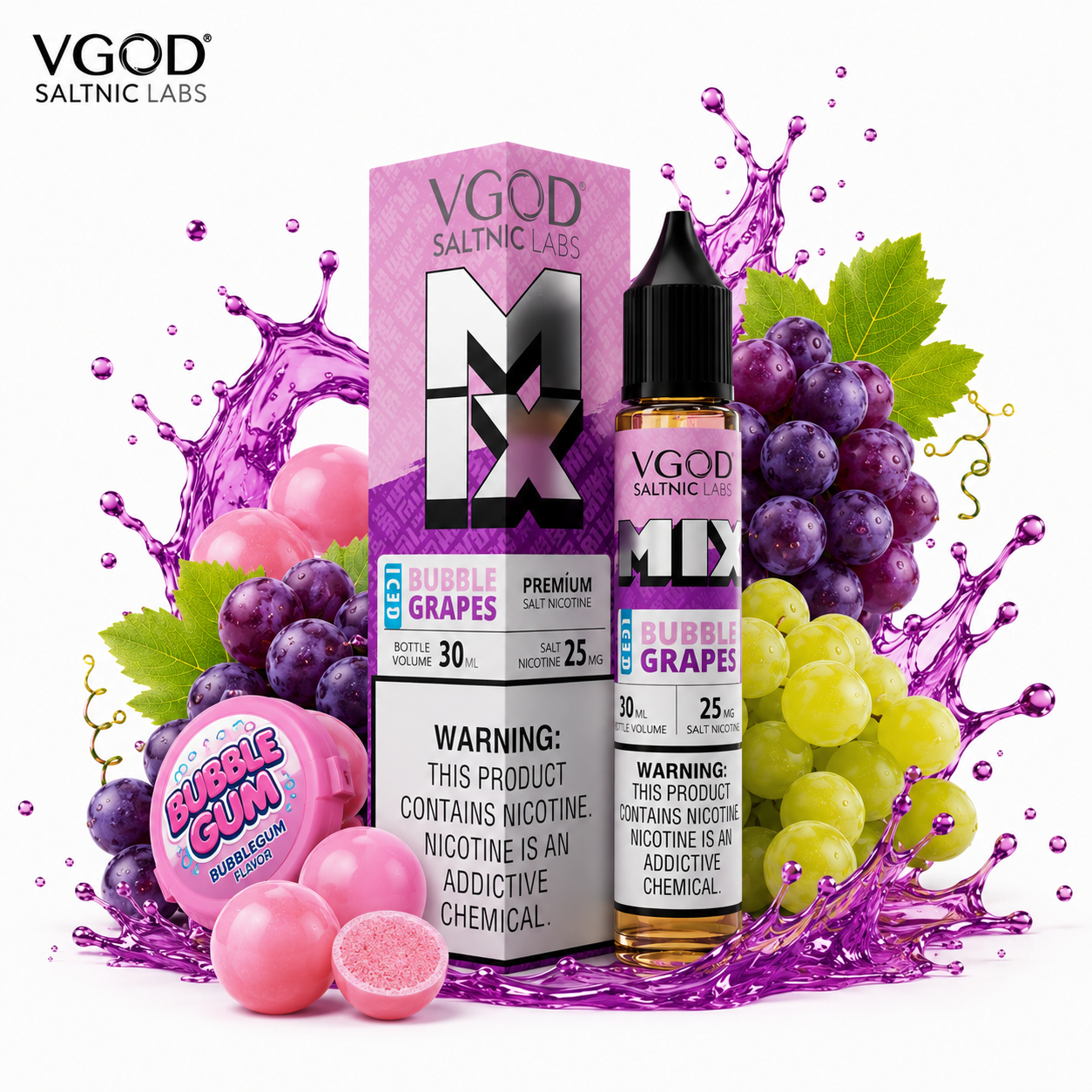 سالت ویگاد میکس آدامس بادکنکی انگور یخ VGOD Mix Bubble Grapes SaltNic E-Liquid 30ml