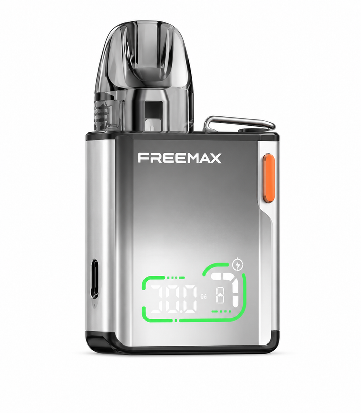 پاد سیستم Freemax Rexa SQ رنگ نقرهای با نمایشگر رنگی و بدنه فلزی تصویر رنگ Silver پاد فریمکس رکسا اسکیو با طراحی مدرن