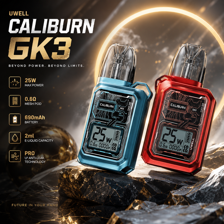 خرید پاد یوول جی کی 3 UWELL CALIBURN GK3 با باتری 900 میلیآمپرساعت، نمایشگر HD، کارتریج Top Fill و طراحی حرفهای
