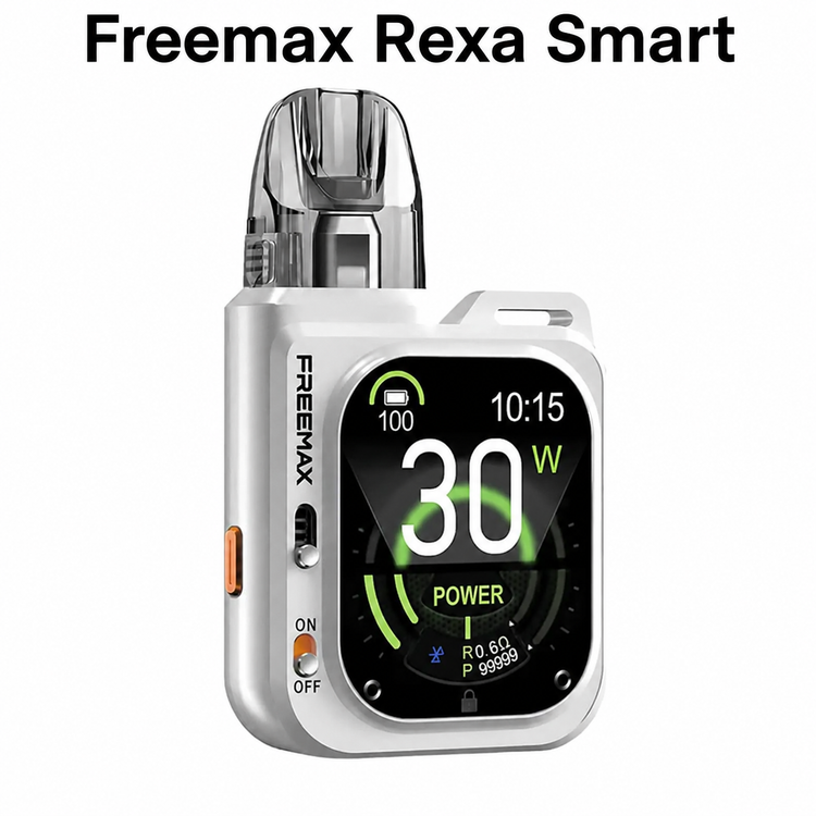 پادسیستم فریمکس رکسا اسمارت رنگ White با طراحی مینیمال و بدنه سفید تصویر Freemax Rexa Smart Pod Kit رنگ سفید با نمایشگر لمسی