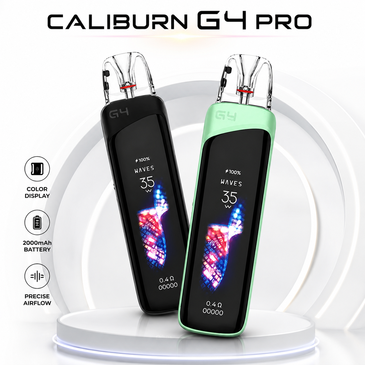 خرید پاد سیستم جی 4 پرو UWELL Caliburn G4 Pro اصل با نمایشگر رنگی، باتری 1800 میلی‌آمپرساعت، توان ۳۵ وات و کارتریج Top Fill