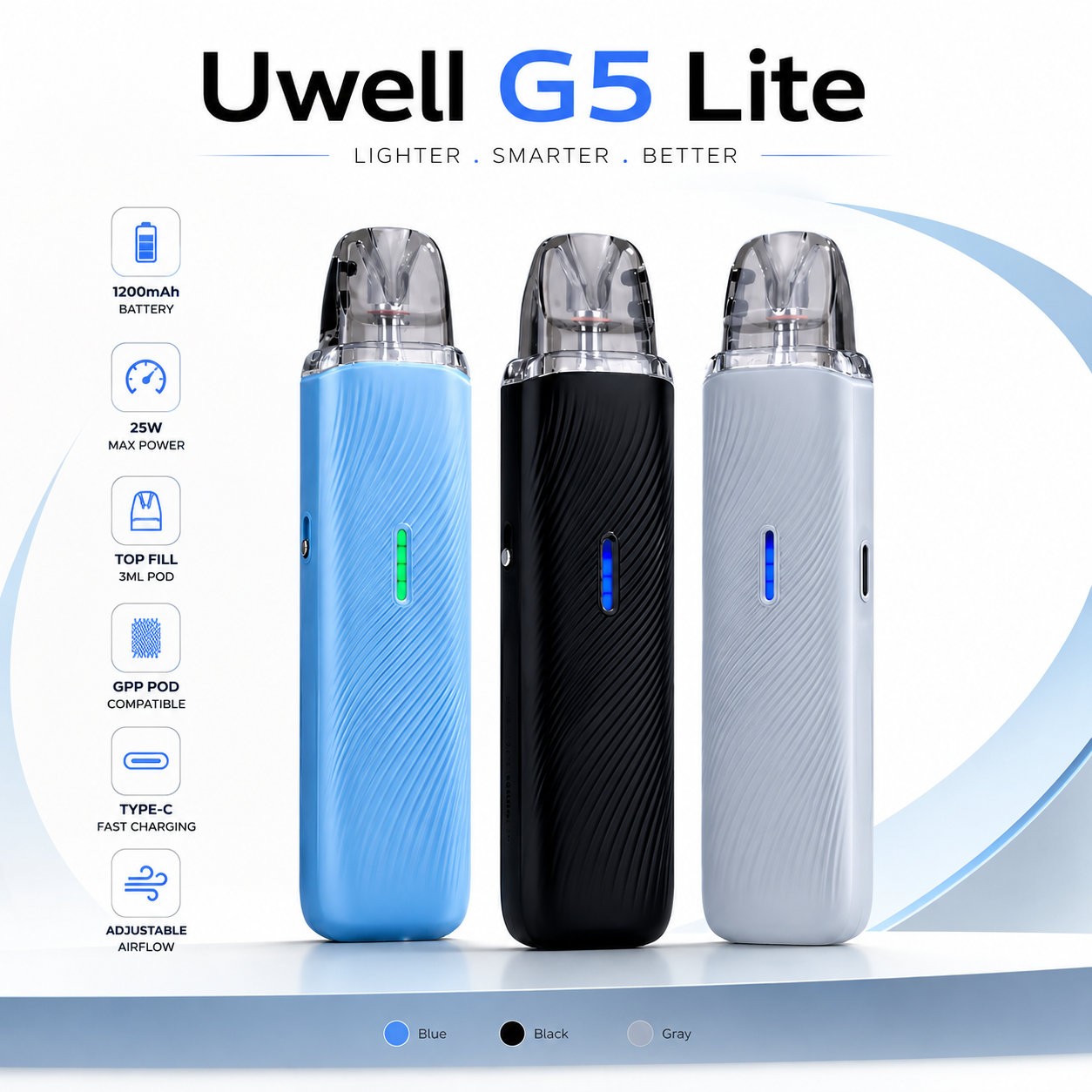 خرید پاد سیستم جی 5 لایت UWELL Caliburn G5 Lite اصل با باتری 1600 میلی‌آمپرساعت، توان 35 وات، کارتریج GPP، طراحی ارگونومیک