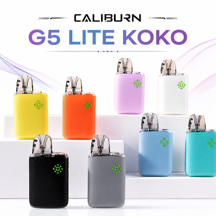 پاد سیستم جی 5 لایت کوکو CALIBURN G5 LITE KOKO یوول در رنگهای نارنجی و آبی با طراحی مدرن، بدنه سبک، شارژ Type-C و طعمرسانی عالی