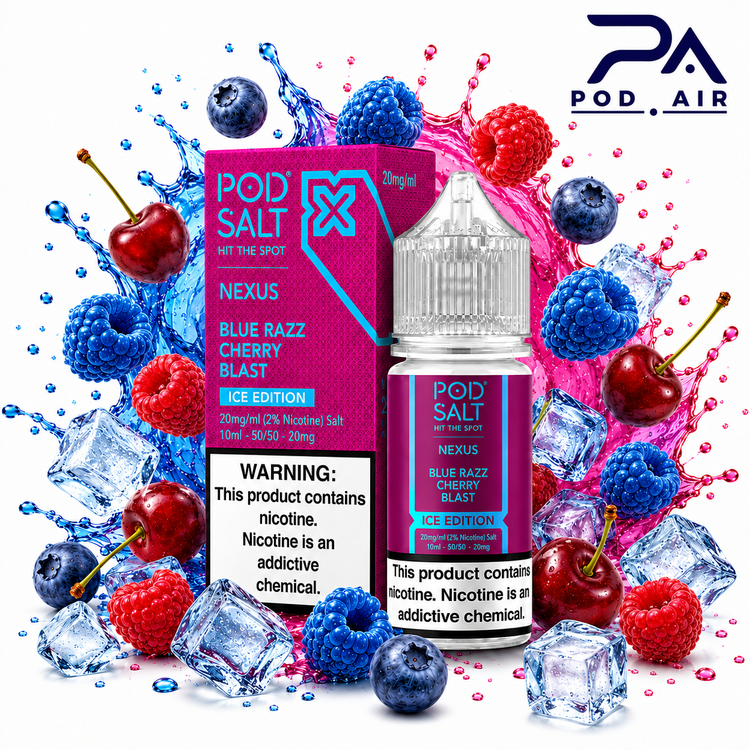 خرید سالت پادسالت Pod Salt Nexus Blue Razz Cherry Blast Ice Edition با طعم تمشک گیلاس یخ