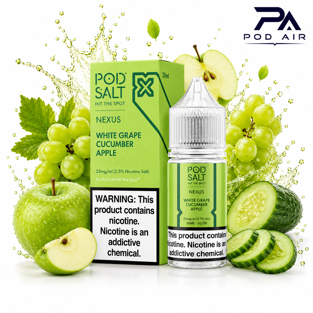 جویس سالت پاد سالت Pod Sal White Grape Cucumber Apple Ice Edition  با طعم انگور سفید، سیب سبز و خیار