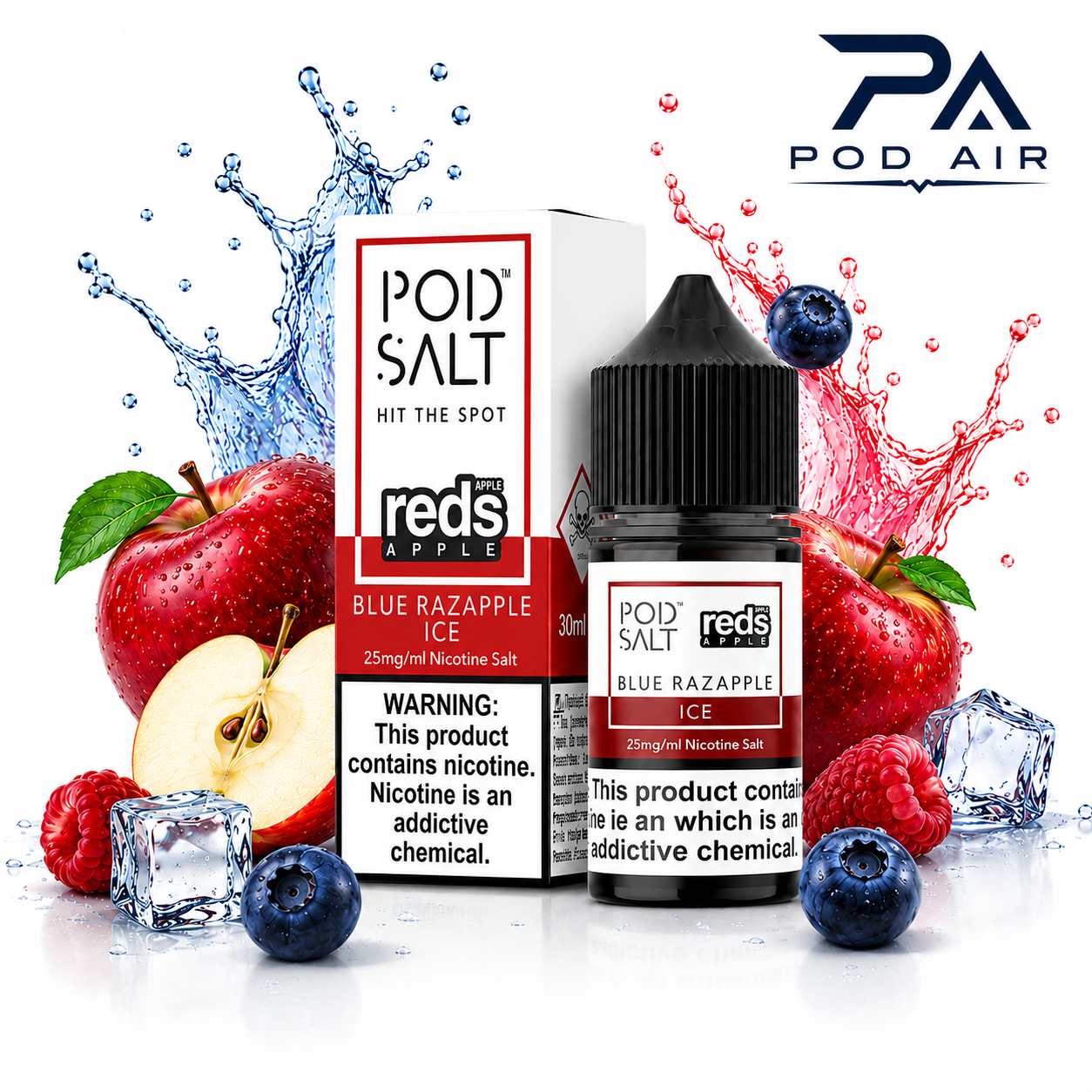 سالت پاد سالت ردز بلو راز اپل آیس | Pod Salt Reds Blue Razapple Ice Salt Nic با ترکیب سیب قرمز، بلوبری، تمشک  یخ