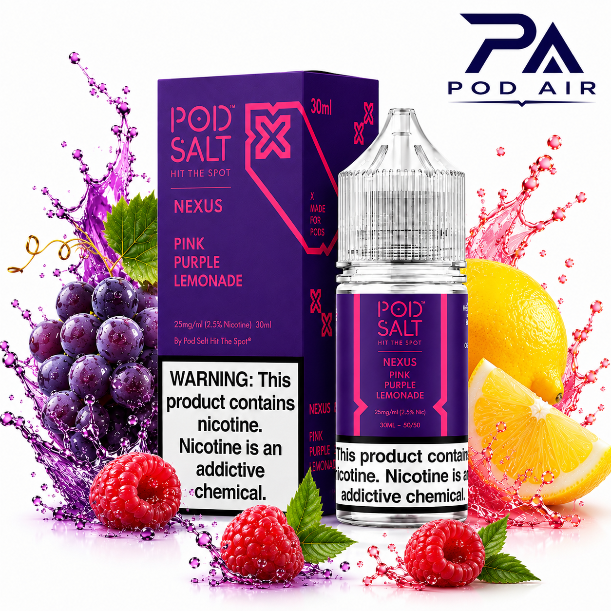 جویس سالت پاد سالت Pink Purple Lemonade با طعم انگور بنفش، تمشک قرمز، لیموناد و لیمو زر یخ