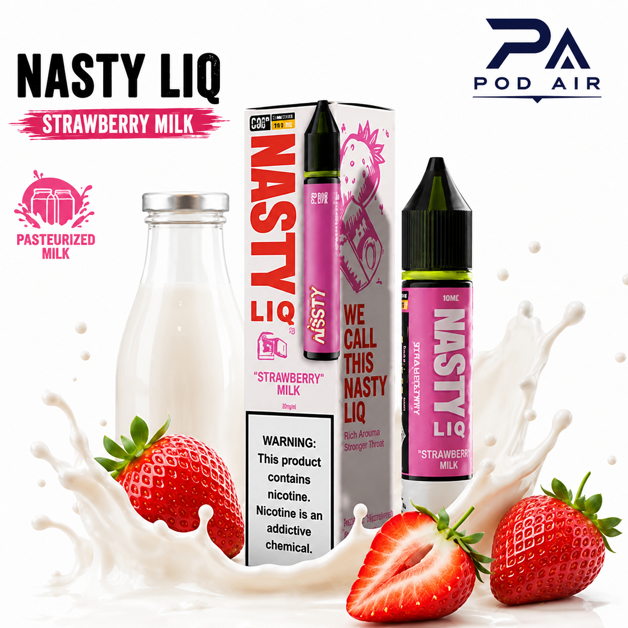 خرید سالت نستی لیک طعم توت فرنگی شیری Nasty LIQ Strawberry Milk 10ml با بسته‌بندی اصلی