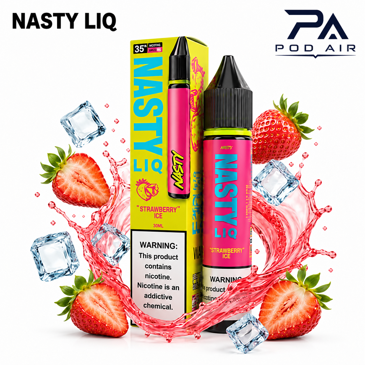 مایع سالت نستی توت فرنگی یخ (Nasty Liq Strawberry Ice Nic Salt) با بسته‌بندی اصلی