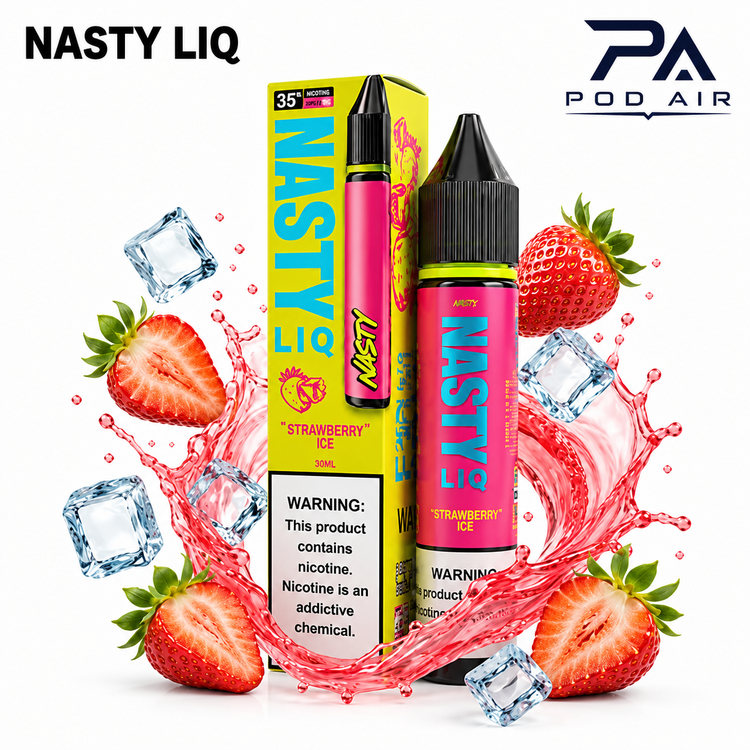 مایع سالت نستی توت فرنگی یخ (Nasty Liq Strawberry Ice Nic Salt) با بستهبندی اصلی