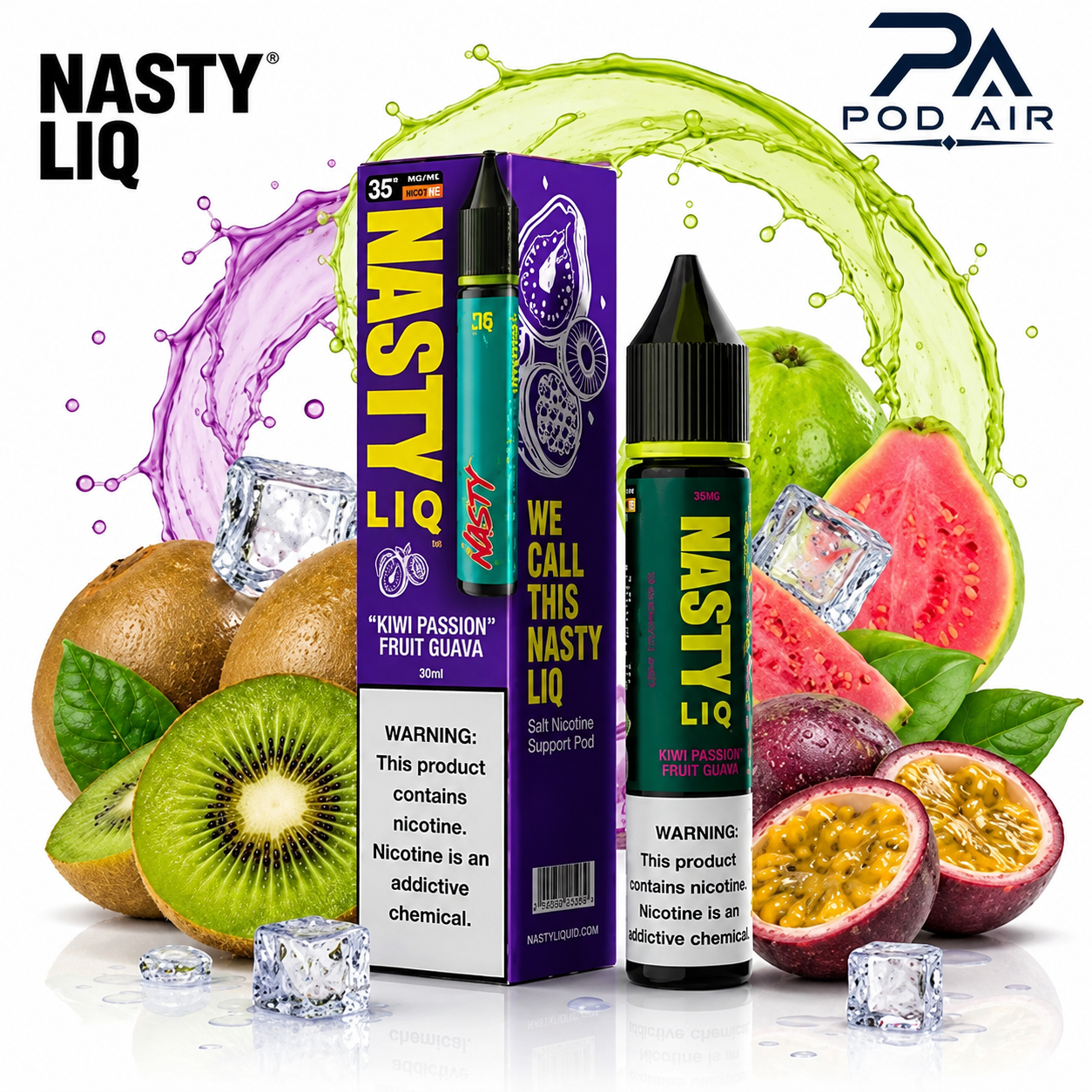 سالت نستی لیک کیوی پشن فروت گواوا Nasty Liq Kiwi Passion Fruit Guava اورجینال مناسب پاد سیستم