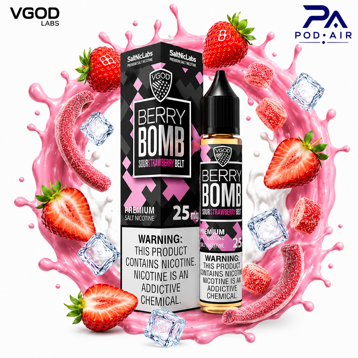 سالت ویگاد بری بمب | VGOD SaltNic Labs Berry Bomb Sour Strawberry Belt Nic Salt 25mg بطری و جعبه اصلی