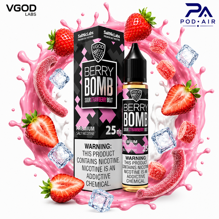 سالت ویگاد بری بمب | VGOD SaltNic Labs Berry Bomb Sour Strawberry Belt Nic Salt 25mg بطری و جعبه اصلی