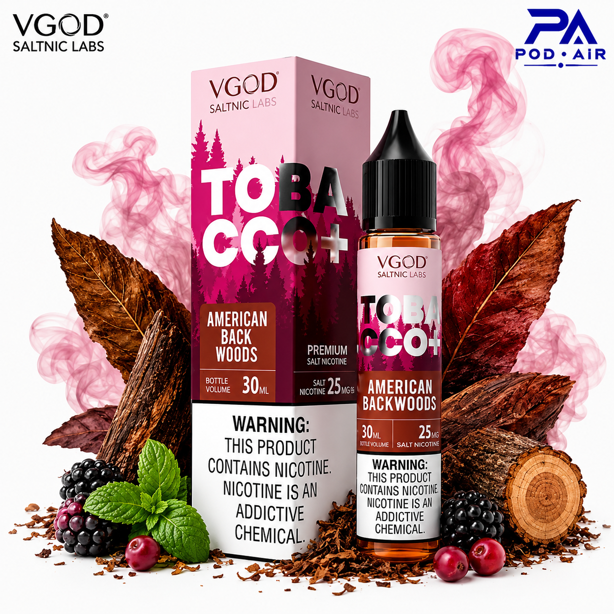 سالت نیکوتین تنباکو آمریکایی VGOD Tobacco+ American Backwoods حجم ۳۰ میلی‌لیتر