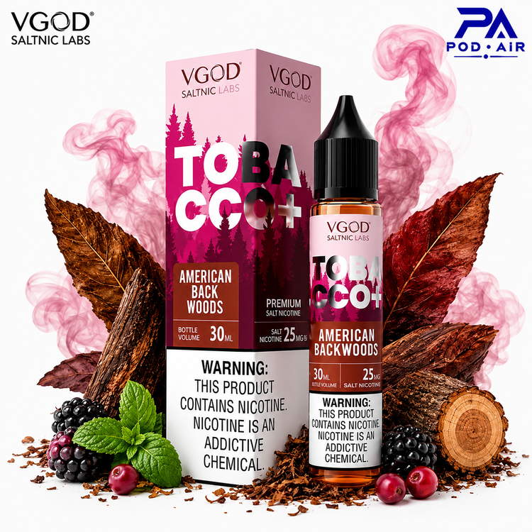 سالت نیکوتین تنباکو آمریکایی VGOD Tobacco+ American Backwoods حجم ۳۰ میلیلیتر