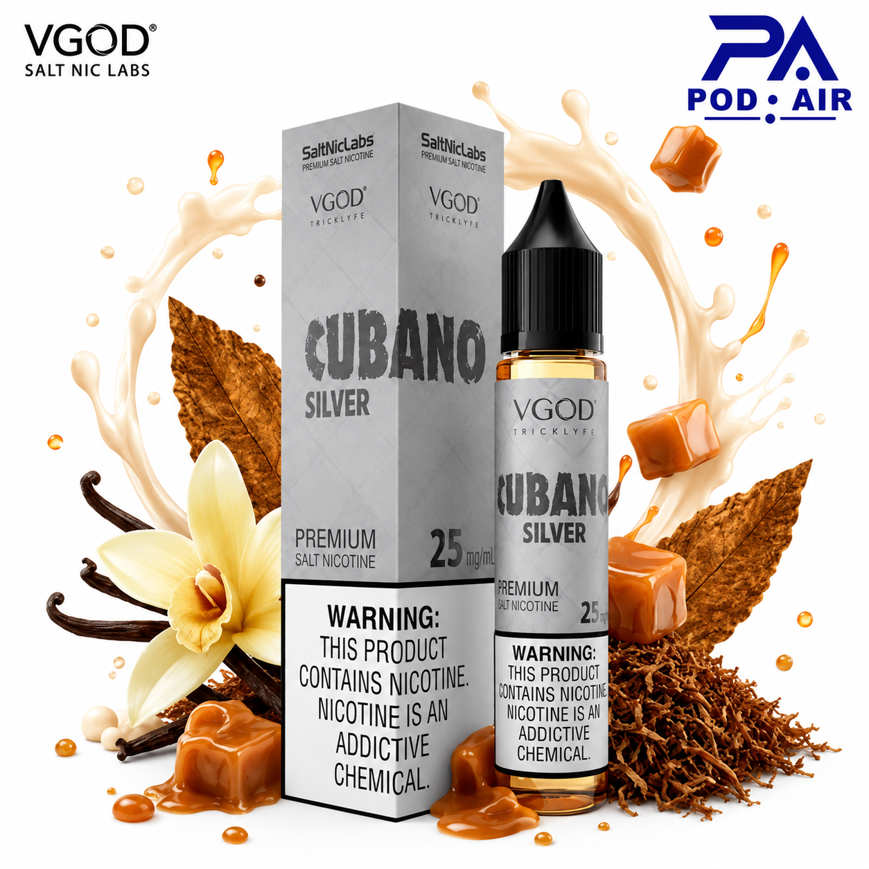 سالت نیکوتین ویگاد کوبانو سیلور با طعم تنباکو وانیل و کاراملVGOD Cubano Silver