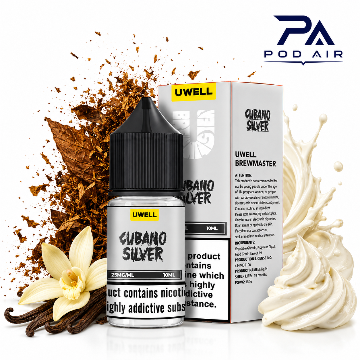 سالت کوبانو سیلور تنباکو وانیل کمپانی یوول | Uwell Salt Cubano Silver 30ml