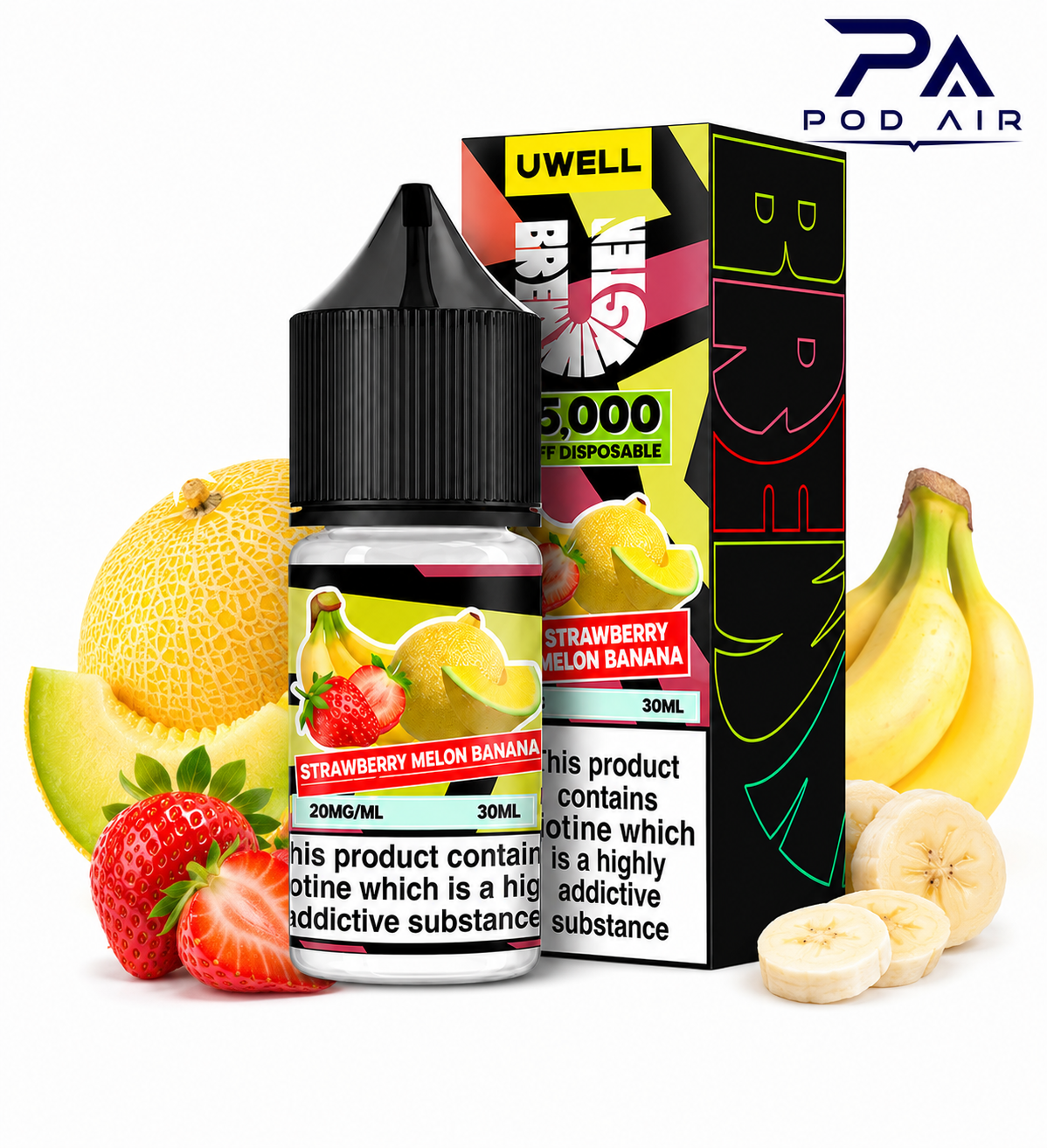سالت توت فرنگی طالبی موز کمپانی یوول | Uwell Salt Strawberry Melon Banana 30ml