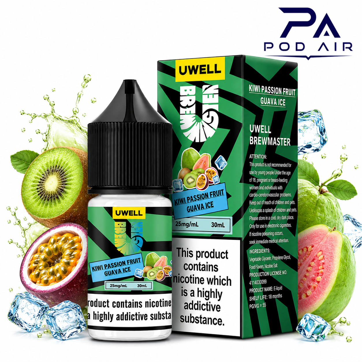 سالت کیوی پشن فروت گواوا یخ کمپانی یوول | Uwell Salt Kiwi Passion Fruit Guava Ice 30ml