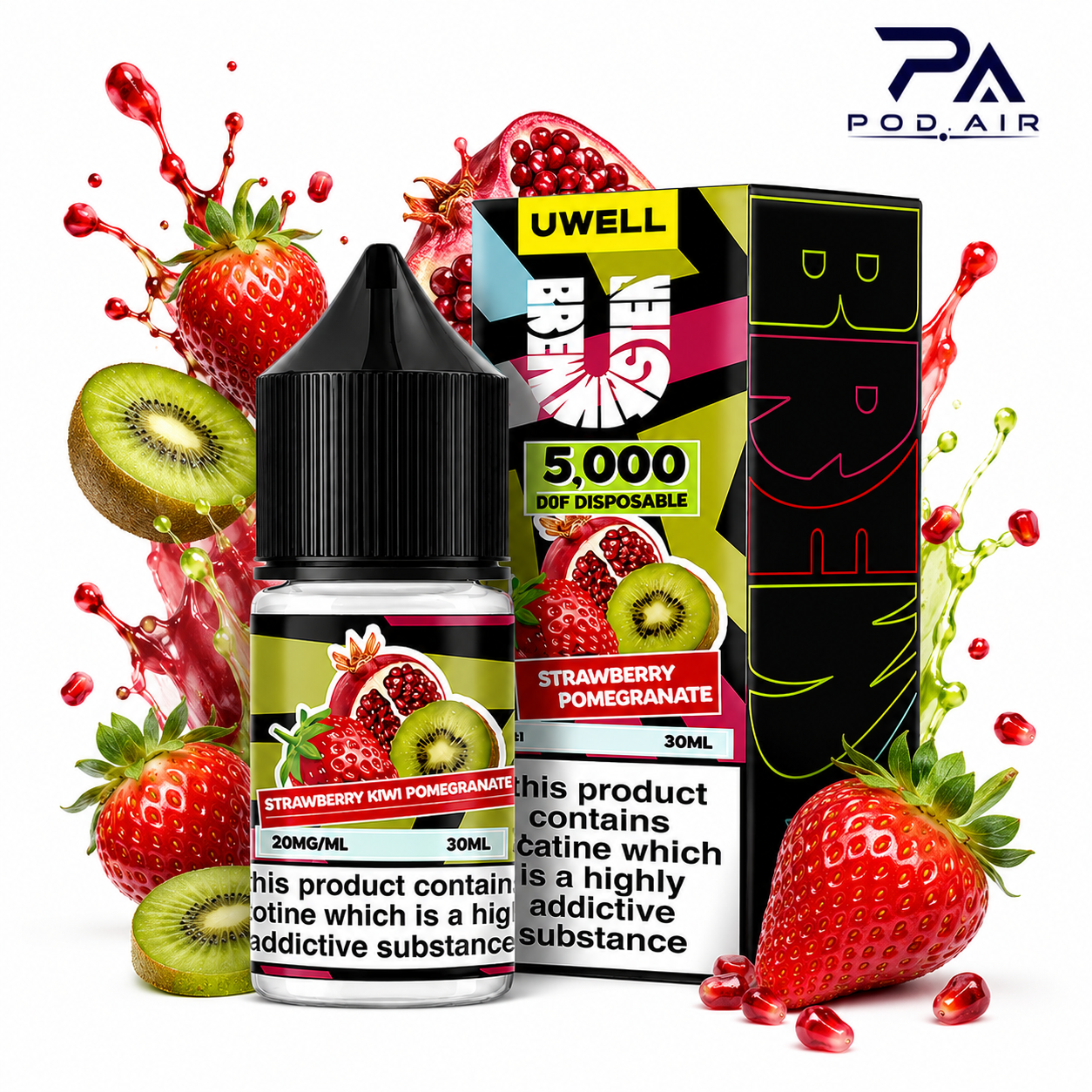 سالت توتفرنگی کیوی انار کمپانی یوول | Uwell Salt Strawberry Kiwi Pomegrante 30ml