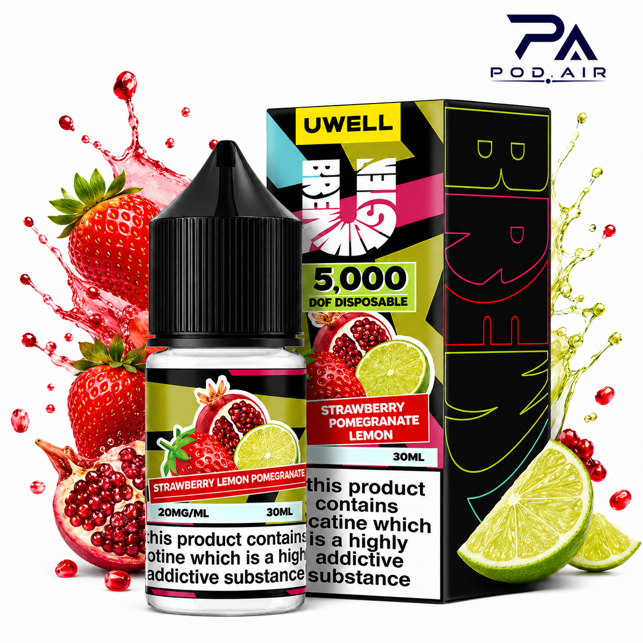 سالت توت فرنگی لیمو انار یوول Uwell Strawberry Lemon Pomegranate 30ml با طعم میوه‌ای شیرین و مرکبات تازه