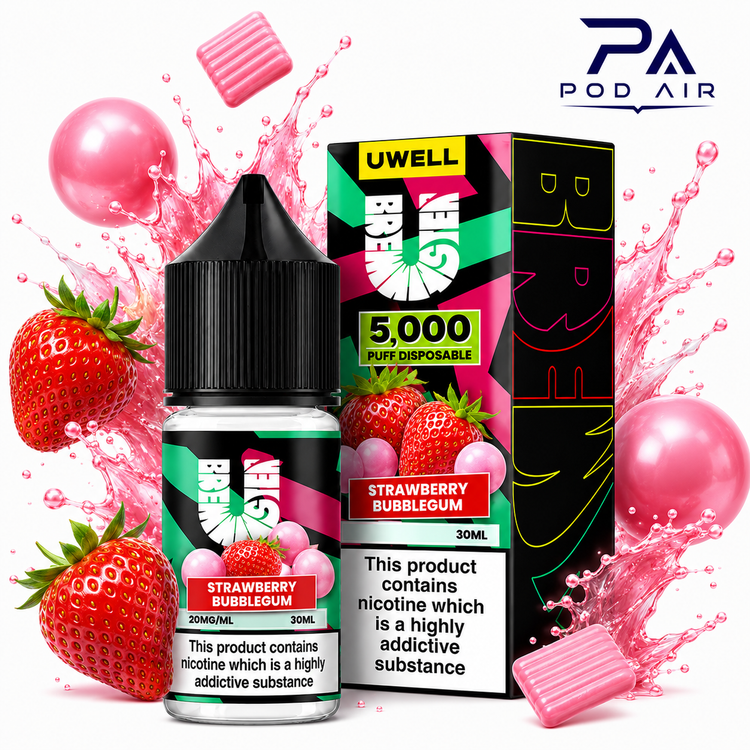 سالت توت فرنگی آدامس بادکنکی یوول Uwell Strawberry Bubblegum 30ml با طعم شیرین بابل گام و استرابری تازه