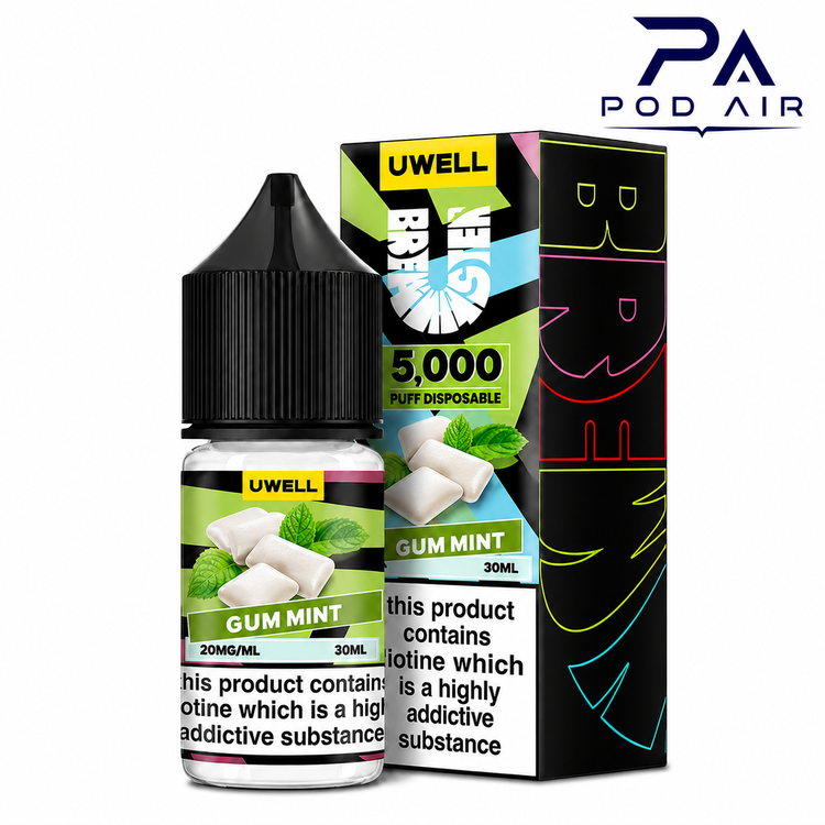 سالت آدامس نعنایی یوول Uwell Gum Mint 30ml با طعم آدامس خنک و نعناع تازه مناسب پاد سیستم