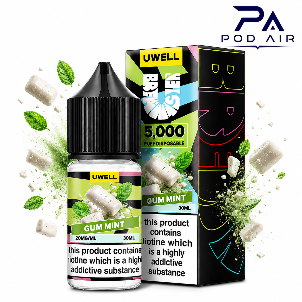 سالت نیکوتین یوول Gum Mint با طعم آدامس نعنایی خنک حجم 30 میلی‌لیتر