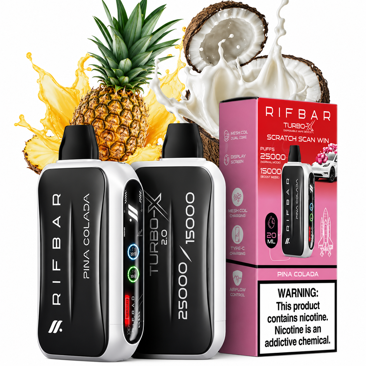 پاد یکبار مصرف ریفبار توربو ایکس 25000 پاف طعم آناناس نارگیل Piña Colada