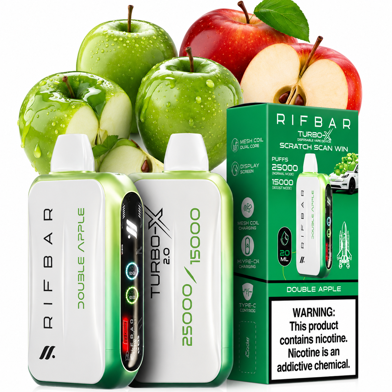 پاد یکبار مصرف ریفبار توربو ایکس 25000 پاف طعم دو سیب Double Apple