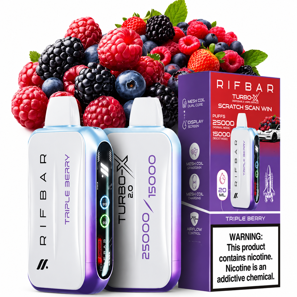 پاد یکبار مصرف ریفبار توربو ایکس 25000 پاف طعم بلوبری تمشک شاه‌توت Triple Berry