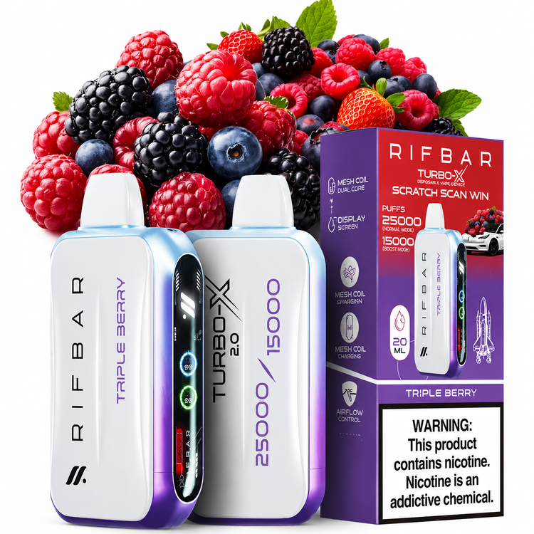 پاد یکبار مصرف ریفبار توربو ایکس 25000 پاف طعم بلوبری تمشک شاهتوت Triple Berry