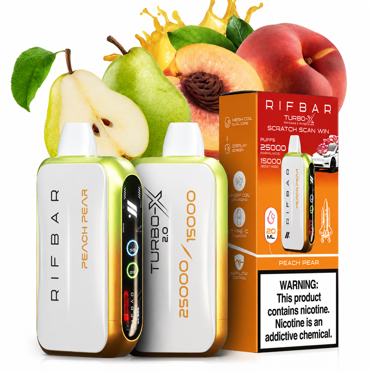 پاد یکبار مصرف ریفبار توربو ایکس 25000 پاف طعم هلو گلابی Peach Pear