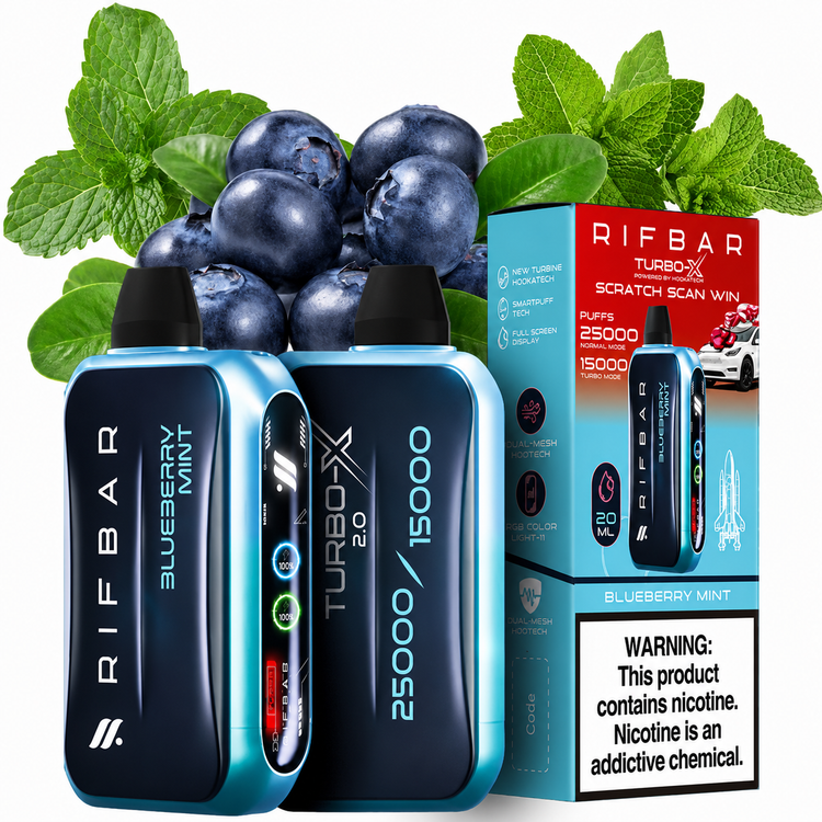 پاد یکبار مصرف ریف بار توربو ایکس 25000 پاف طعم بلوبری نعنا Blueberry Mint