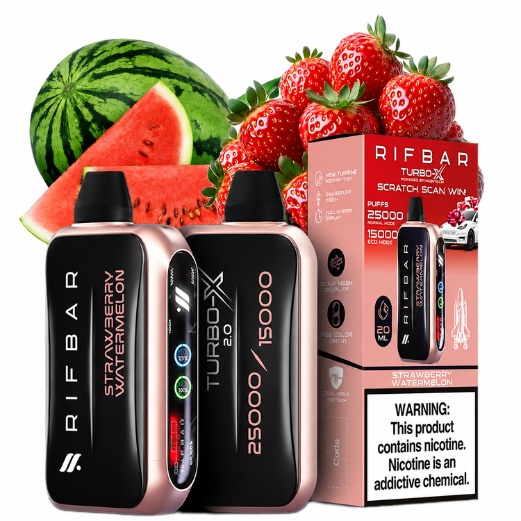 پاد یکبار مصرف ریف بار توربو ایکس 25000 پاف طعم توت فرنگی هندوانه Strawberry Watermelon