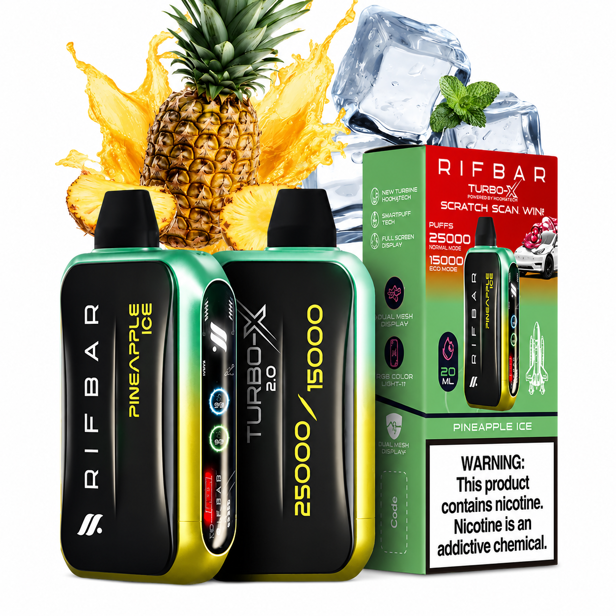 پاد یکبار مصرف ریف بار توربو ایکس 25000 پاف طعم آناناس یخ Pineapple Ice