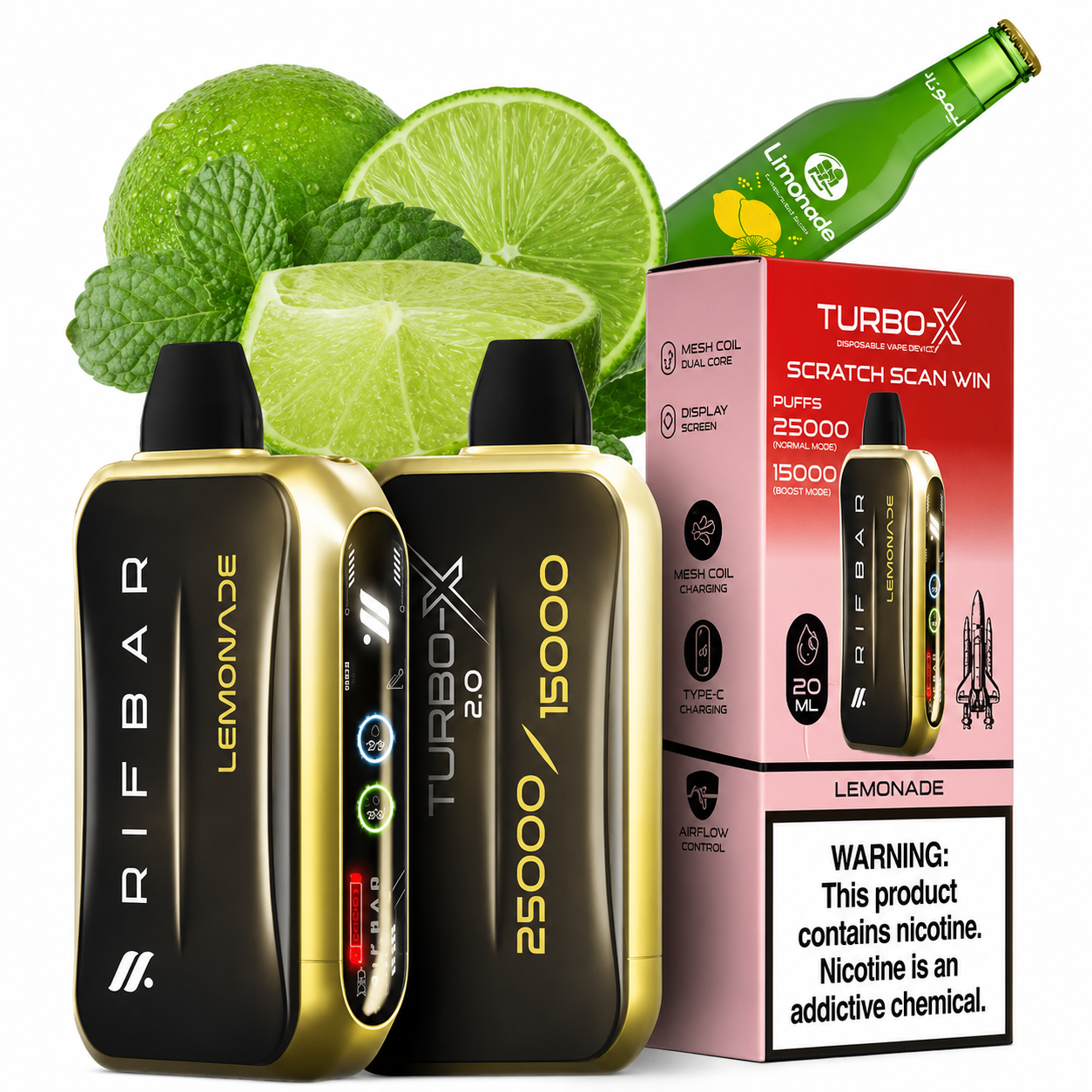 پاد یکبار مصرف ریف بار توربو ایکس 25000 پاف طعم لیموناد Lemonade