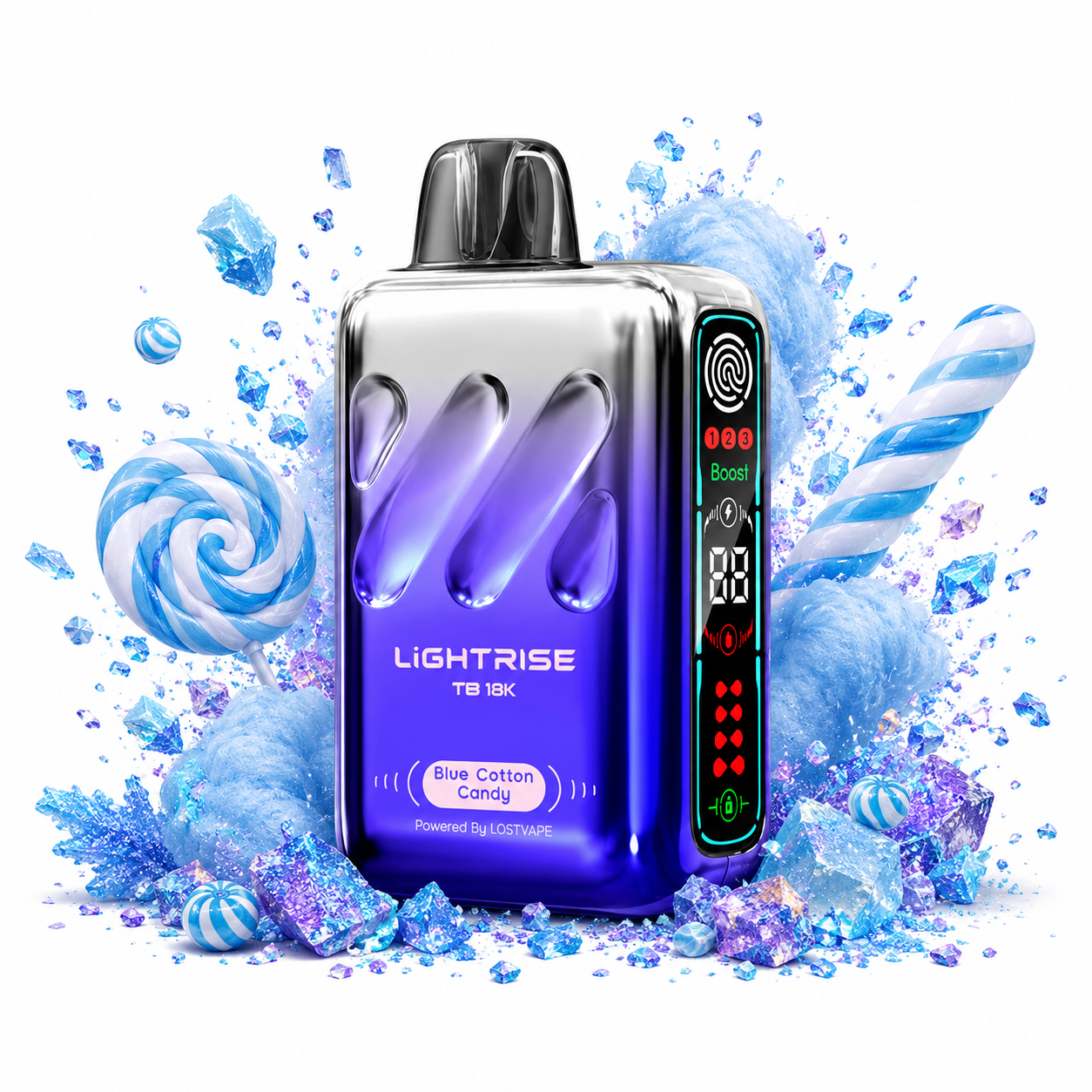 پاد یکبار مصرف لاست ویپ لایت رایز 18000 پاف طعم آبنبات پشمک آبی Blue Cotton Candy
