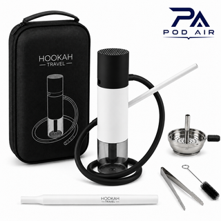 خرید قلیان ماشینی مسافرتی هوکا رنگ طوسی مدل Portable Travel Hookah Silver سری سرامیکی و لوازم جانبی