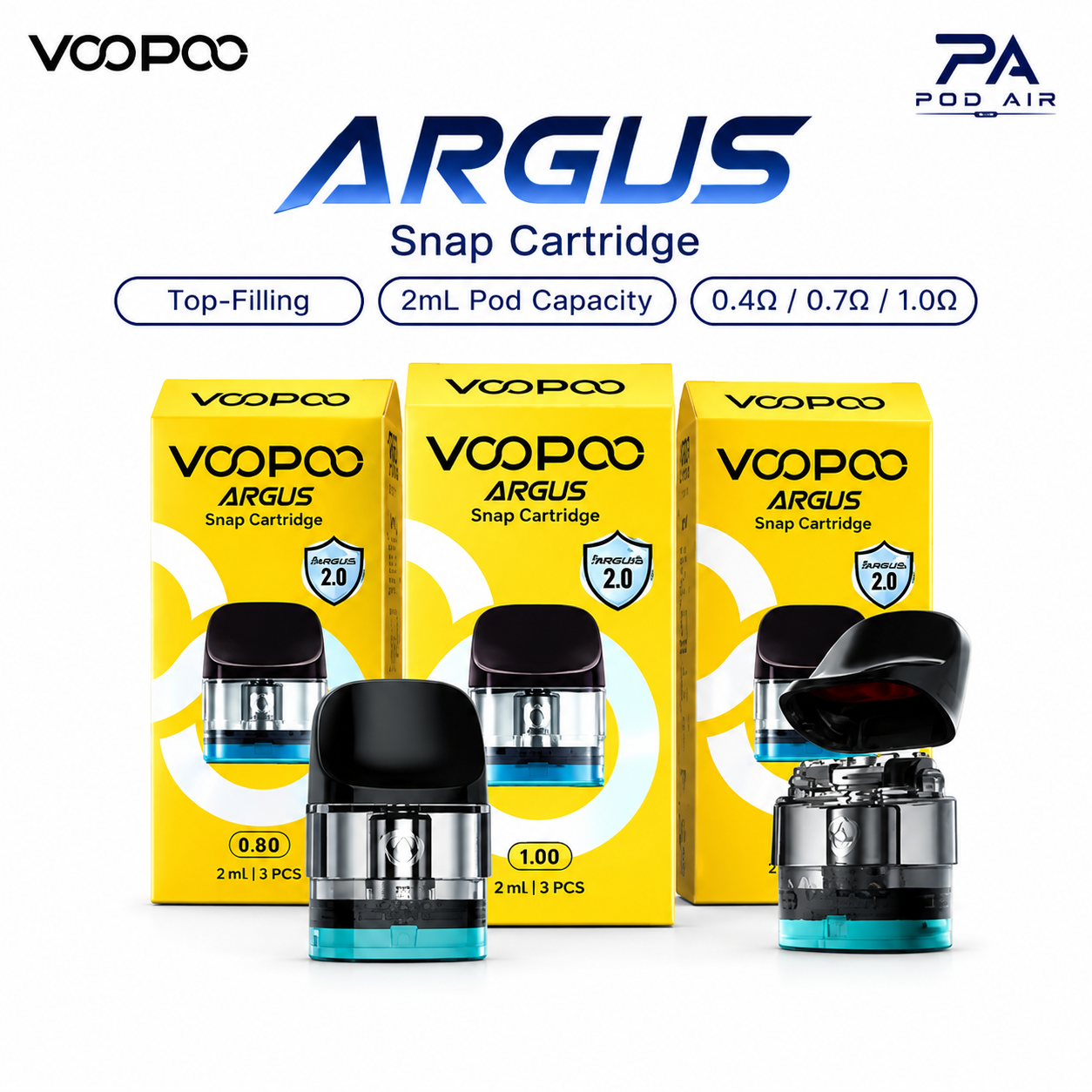کارتریج آرگاس اسنپ ووپو 2 میل | خرید کارتریج VOOPOO ARGUS Snap با طراحی ارگونومیک و سیستم Top Fillin