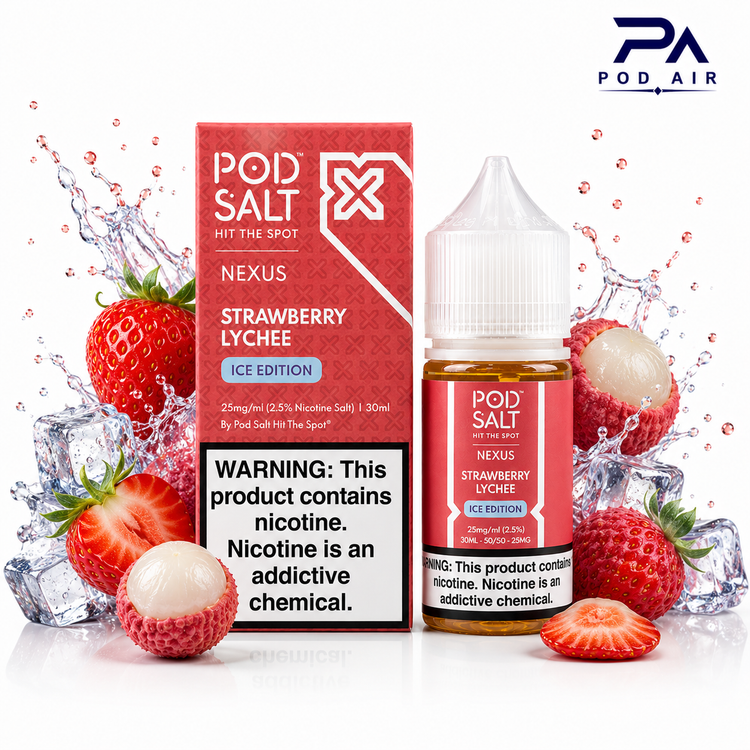 سالت پاد سالت با طعم توت فرنگی و لیچی یخ Pod Salt Strawberry Lychee ice