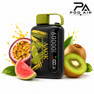 پاد یکبارمصرف AAOK 60000 Puffs طعم کیوی پشن فروت گواوا اصل با ظرفیت 60000 پاف
