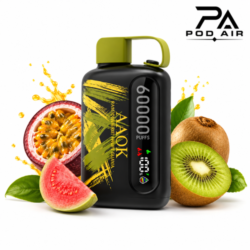 پاد یکبارمصرف AAOK 60000 Puffs طعم کیوی پشن فروت گواوا اصل با ظرفیت 60000 پاف