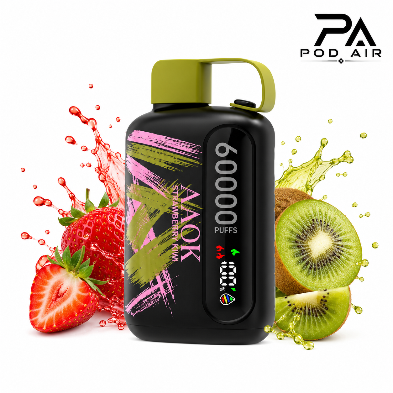 پاد یکبارمصرف AAOK 60000 Puffs طعم توت‌فرنگی کیوی اصل با ظرفیت 60000 پاف