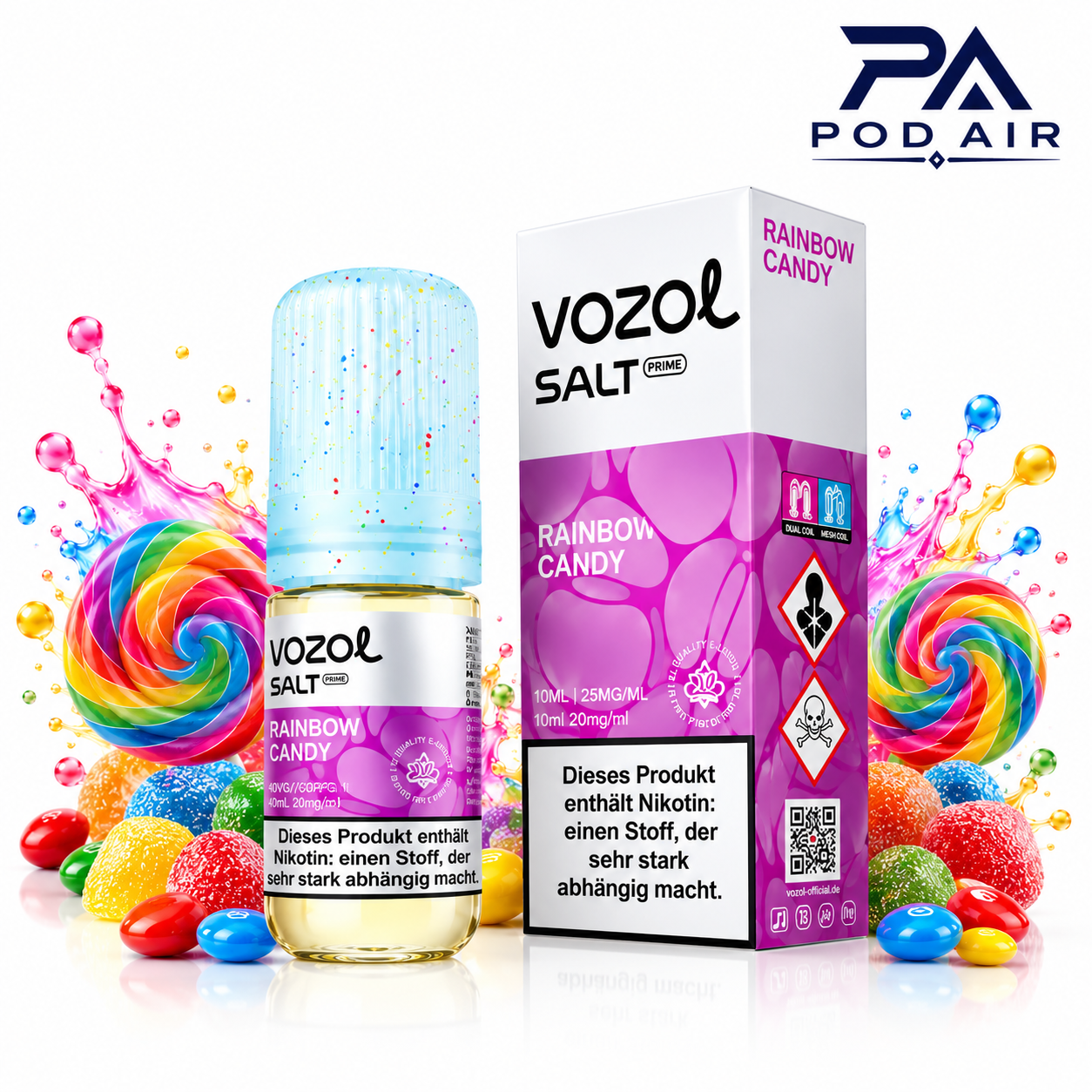 سالت آبنبات ترش رنگی وزوول  | Vozol Liquid Rainbow Candy 10ml