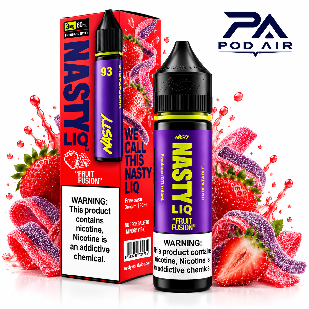 جویس توت فرنگی پاستیل ترش Nasty Liq Fruit Fusion 60 میل