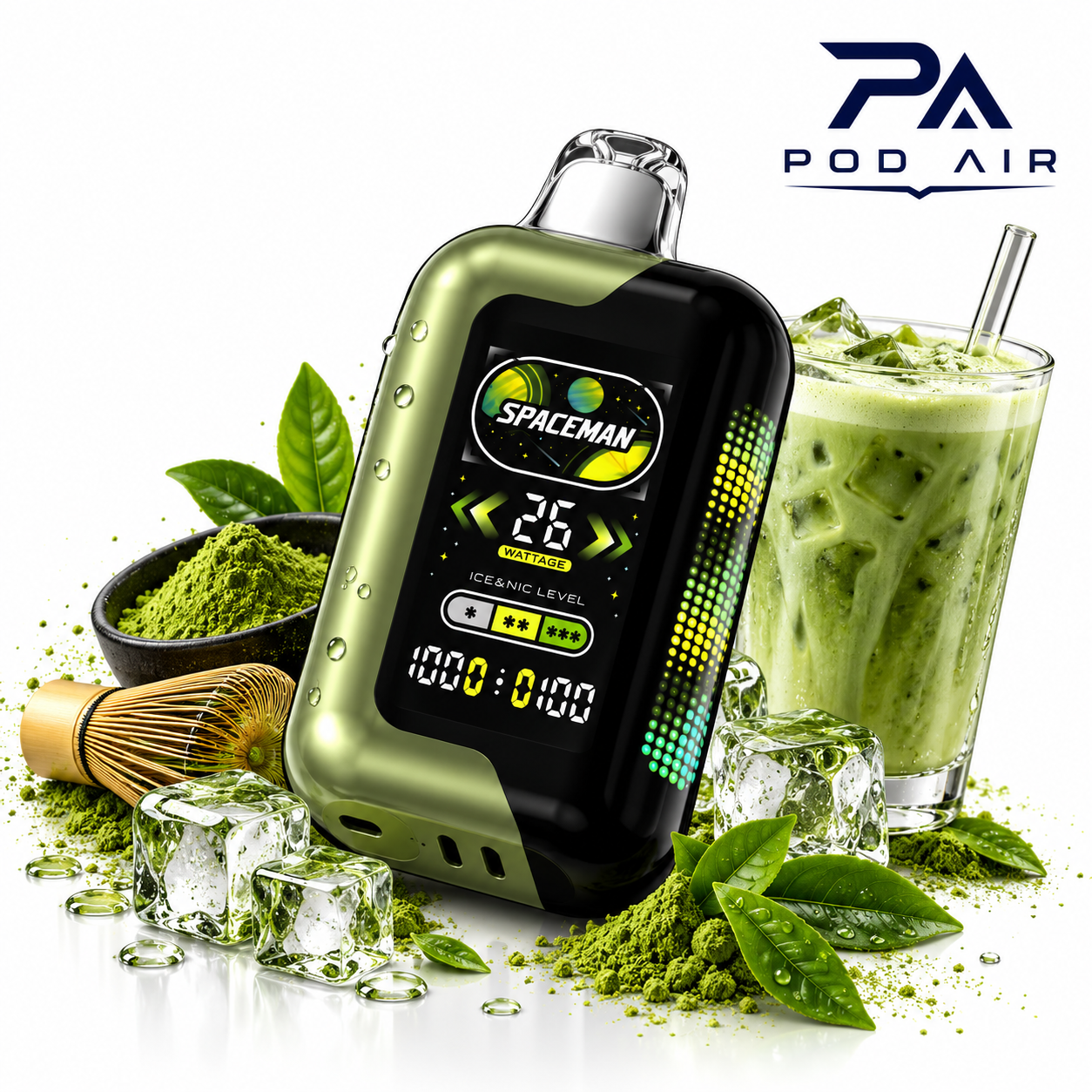 پاد یکبار مصرف اسپیس من اسموک 40 هزار پاف نوشیدنی ماچا   SMOK Spaceman Matcha 40K Puffs